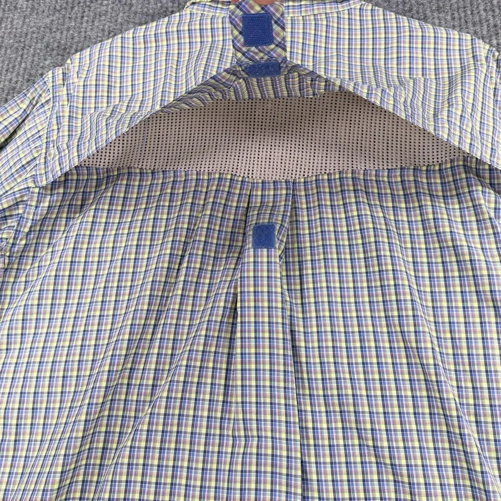 ExOfficio Shirt Mens Medium Blue Plaid Vented Back Fishing Button Up Travel